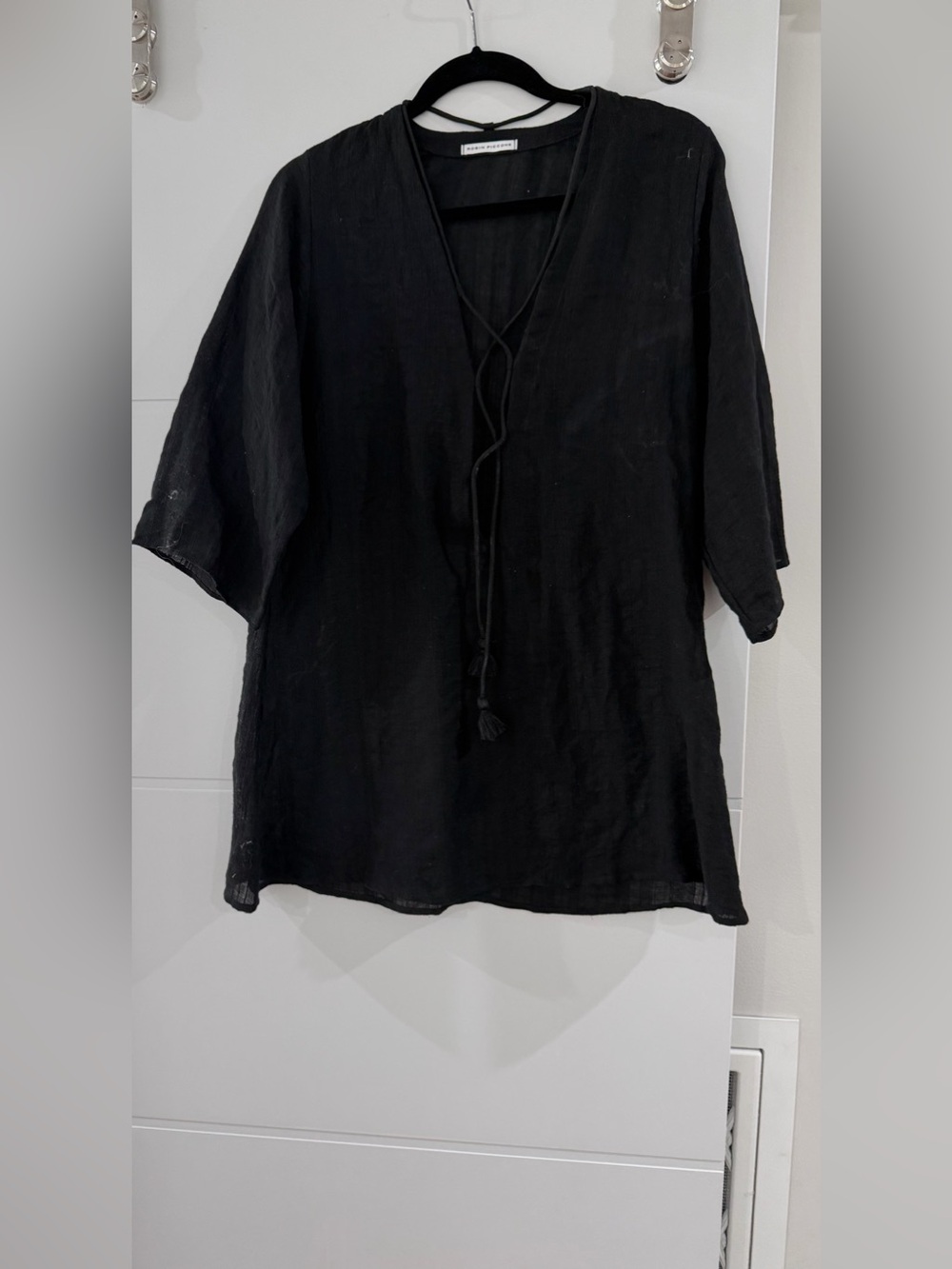 Robin Piccone Black Casual Button-Down Linen cover up